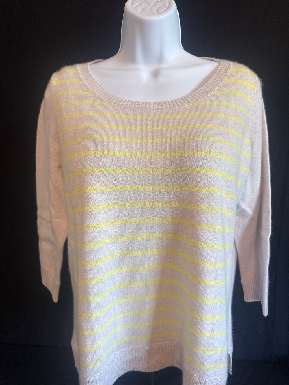 Pure Collection Pale GraySweater with Soft Yellow Stripes